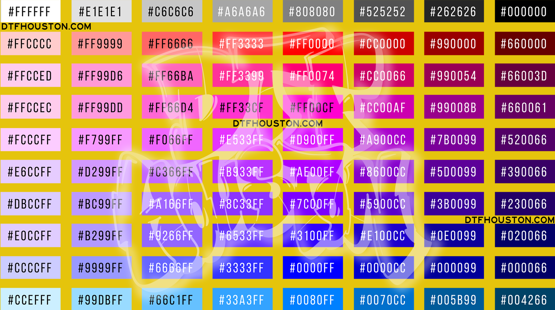 HEX Color Chart – DTF Houston